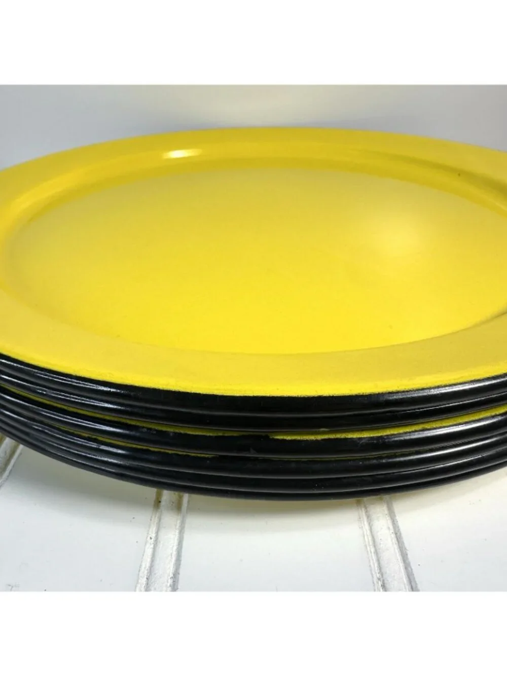 6 OTO Japan Vintage Yellow Enamelware Dishes Plates Mid Century 11.25” Retro MCM